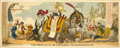 The Rehearsal or the Baron and the Elephant, pub. 1812 by George Cruikshank